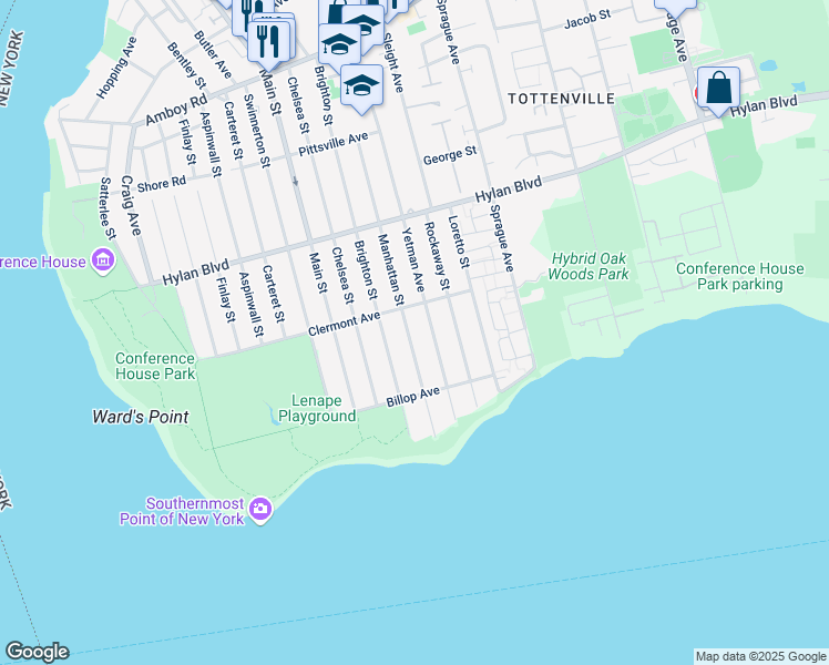 map of restaurants, bars, coffee shops, grocery stores, and more near 347 Manhattan Street in Staten Island