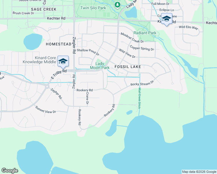 map of restaurants, bars, coffee shops, grocery stores, and more near 3338 Rookery Road in Fort Collins