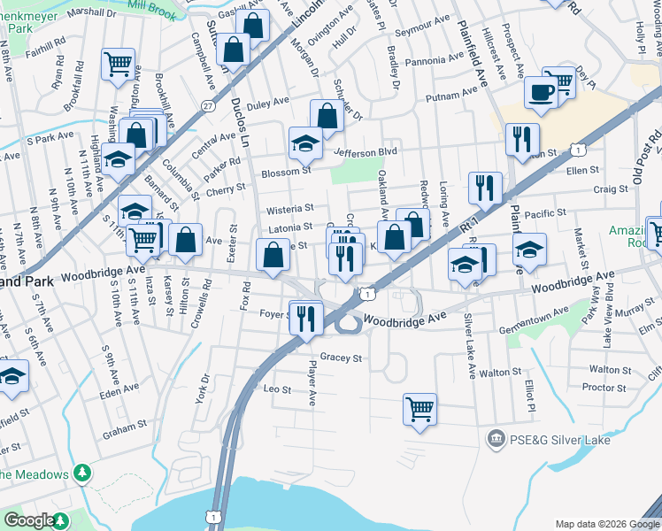 map of restaurants, bars, coffee shops, grocery stores, and more near 14 Garden Street in Edison