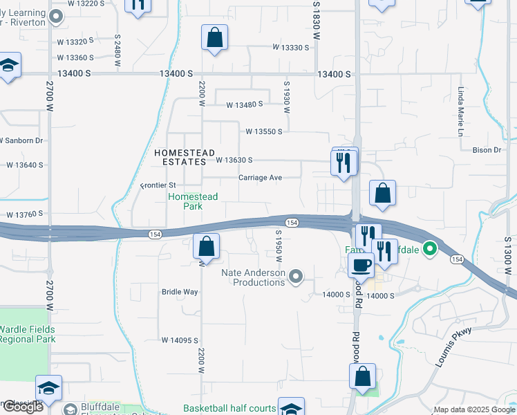 map of restaurants, bars, coffee shops, grocery stores, and more near 2015 West 13730 South in Riverton