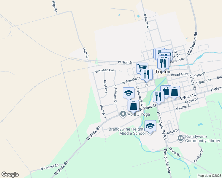 map of restaurants, bars, coffee shops, grocery stores, and more near 510 West Franklin Street in Topton