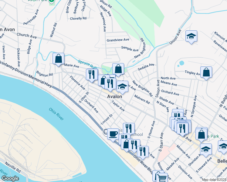 map of restaurants, bars, coffee shops, grocery stores, and more near in Avalon