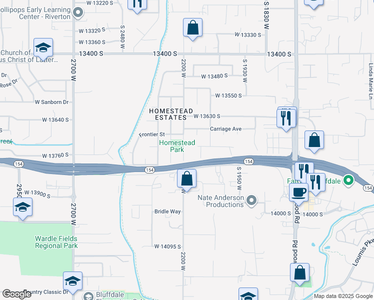 map of restaurants, bars, coffee shops, grocery stores, and more near 13755 2200 West in Bluffdale