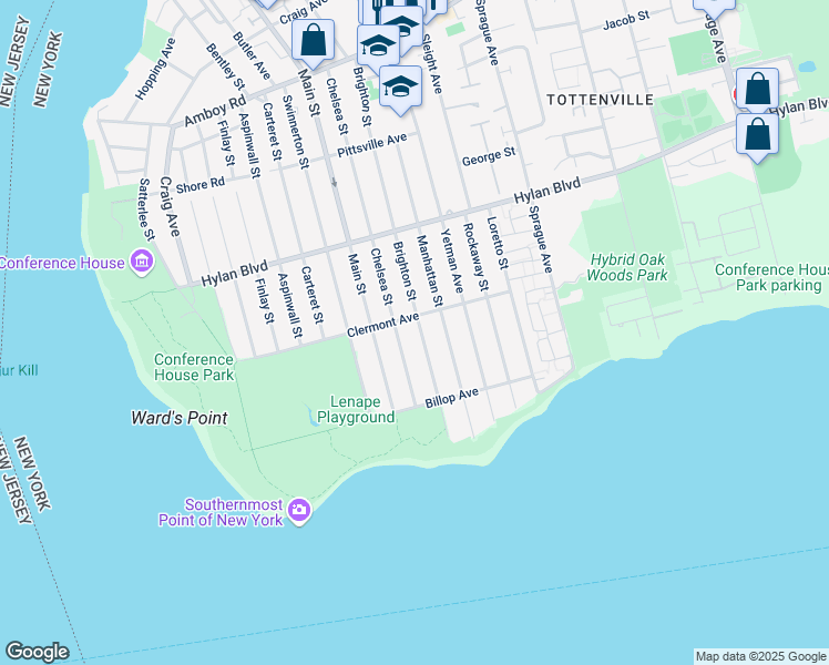 map of restaurants, bars, coffee shops, grocery stores, and more near 338 Brighton Street in Staten Island