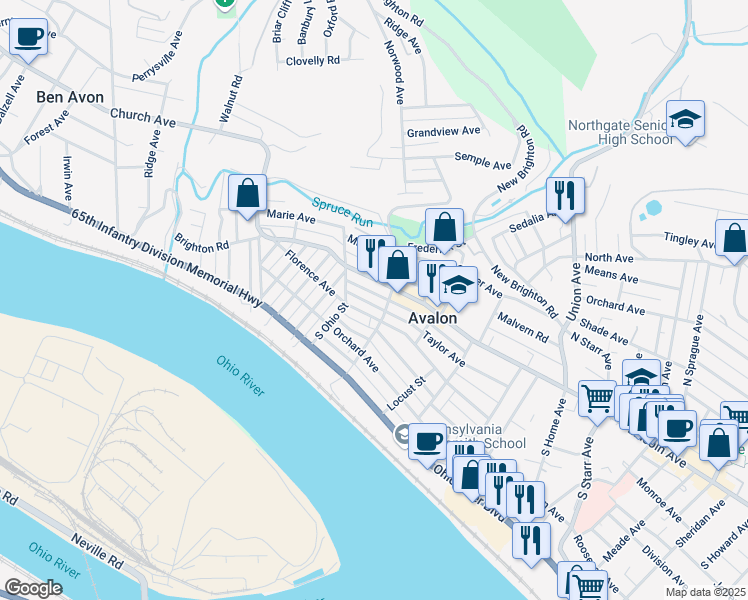 map of restaurants, bars, coffee shops, grocery stores, and more near 529 Taylor Avenue in Pittsburgh