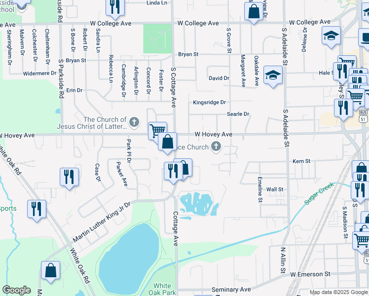 map of restaurants, bars, coffee shops, grocery stores, and more near 909 Railroad Avenue in Normal