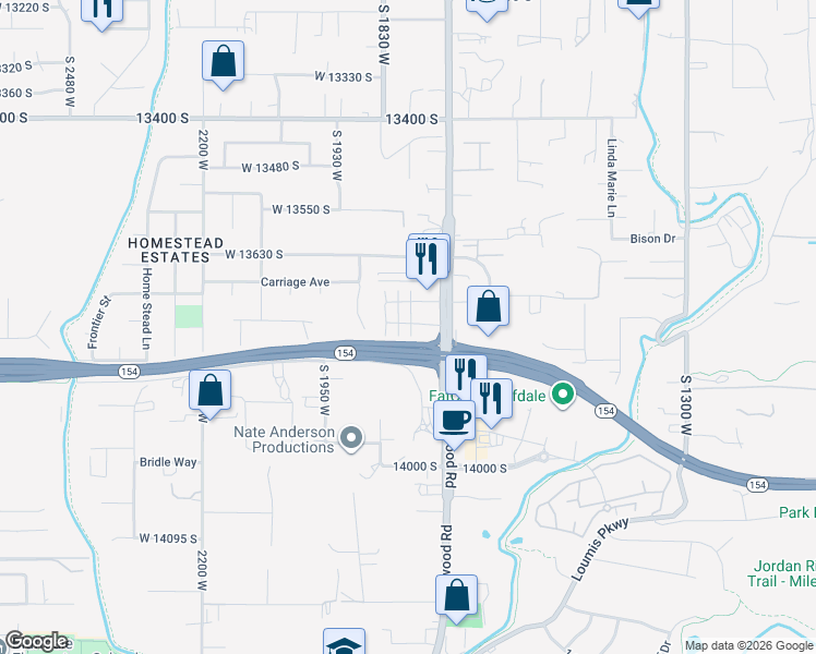 map of restaurants, bars, coffee shops, grocery stores, and more near 1777 West Torlundy Drive in Riverton