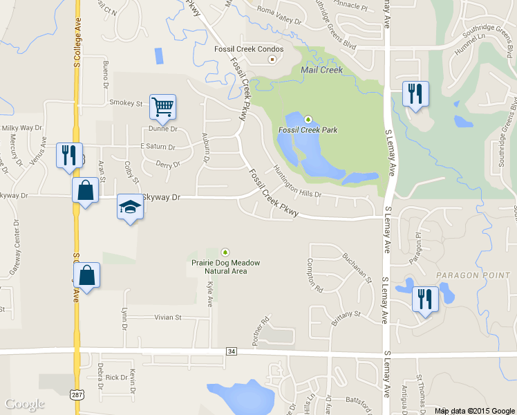 map of restaurants, bars, coffee shops, grocery stores, and more near 6118 Hamilton Court in Fort Collins