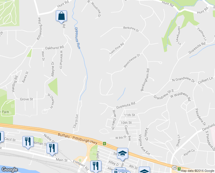 map of restaurants, bars, coffee shops, grocery stores, and more near 136 Westchester Dr in Pittsburgh