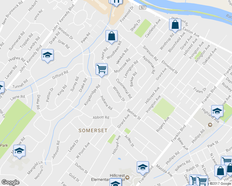 map of restaurants, bars, coffee shops, grocery stores, and more near 78 Winston Drive in Franklin Township