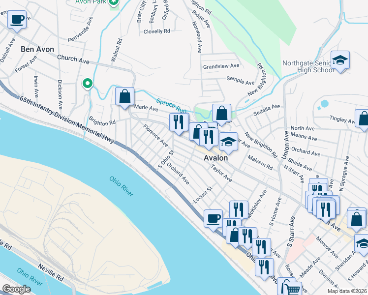 map of restaurants, bars, coffee shops, grocery stores, and more near 529 Taylor Avenue in Pittsburgh