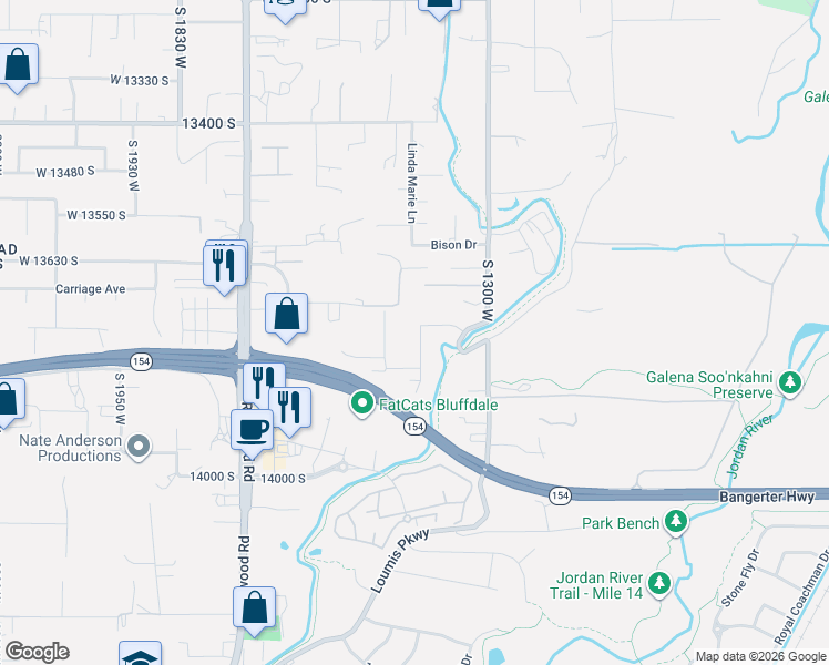 map of restaurants, bars, coffee shops, grocery stores, and more near 1397 Ryanna Drive in Riverton