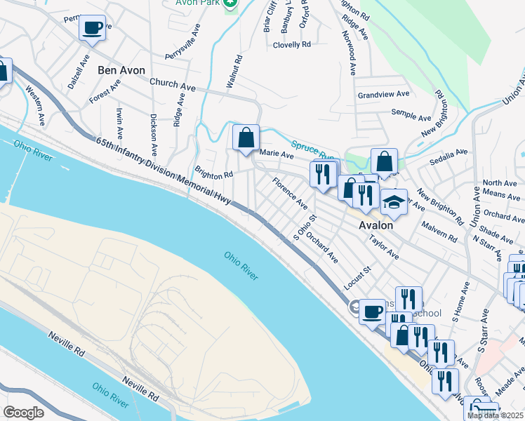 map of restaurants, bars, coffee shops, grocery stores, and more near 104 Fisk Avenue in Pittsburgh