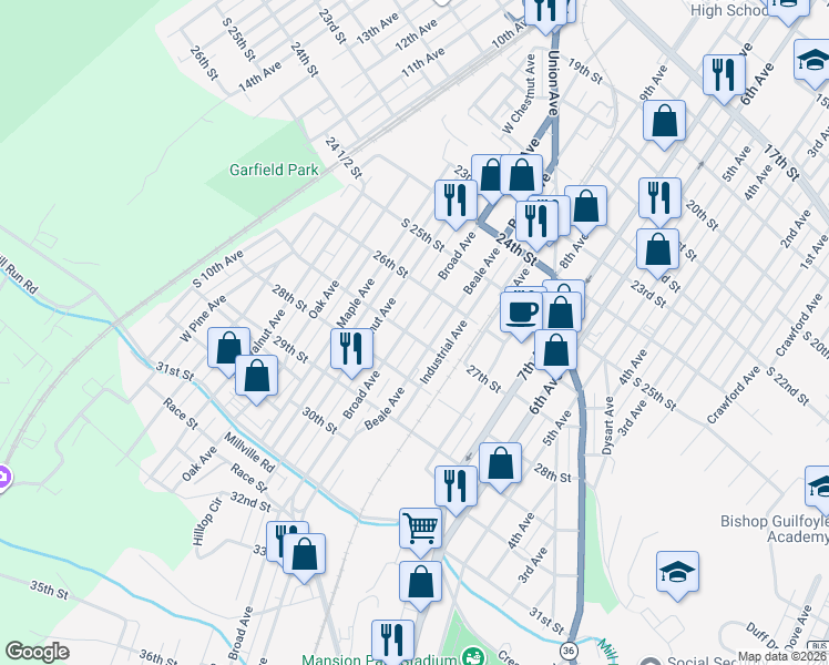 map of restaurants, bars, coffee shops, grocery stores, and more near 2633-35 Broad Ave in Altoona