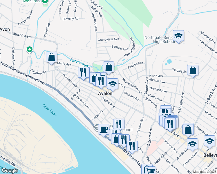 map of restaurants, bars, coffee shops, grocery stores, and more near in Avalon