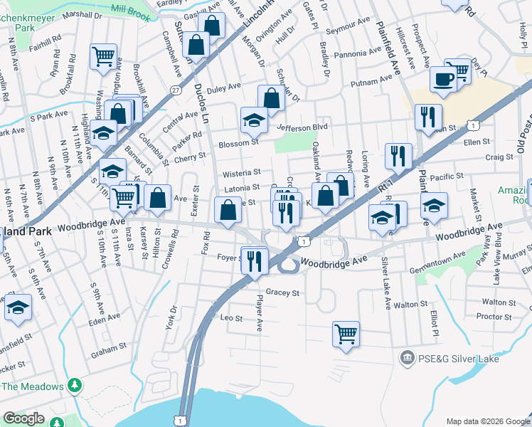 map of restaurants, bars, coffee shops, grocery stores, and more near 14 Garden Street in Edison