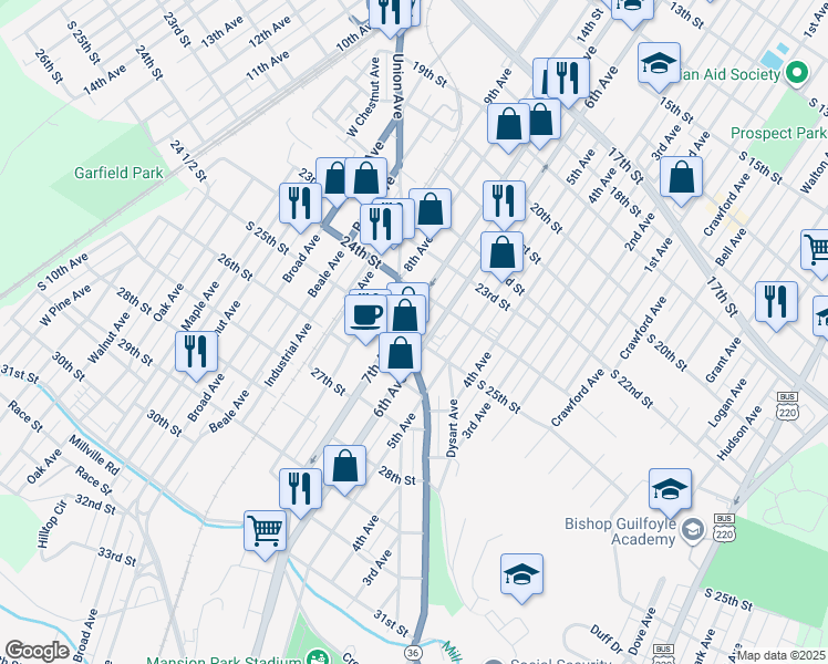 map of restaurants, bars, coffee shops, grocery stores, and more near 610 South 25th Street in Altoona