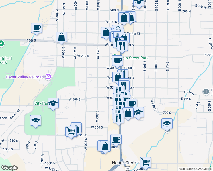 map of restaurants, bars, coffee shops, grocery stores, and more near 486 South 100 West in Heber City