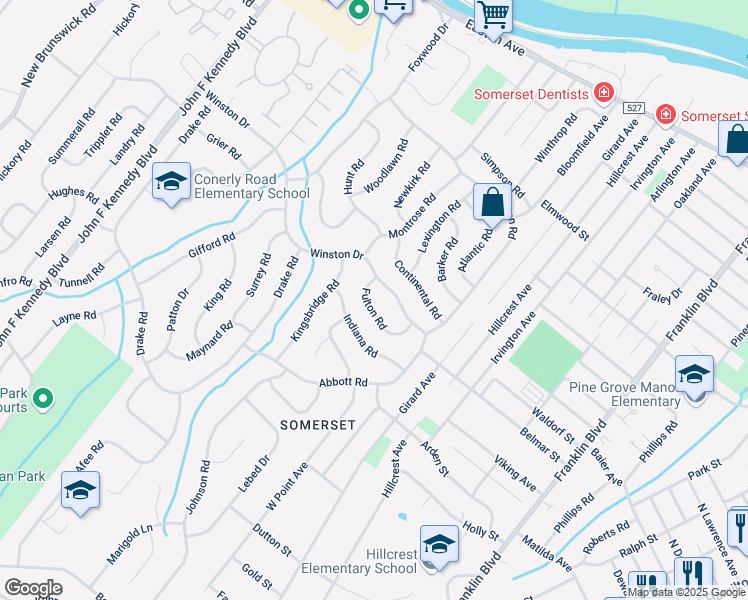 map of restaurants, bars, coffee shops, grocery stores, and more near 78 Winston Drive in Franklin Township