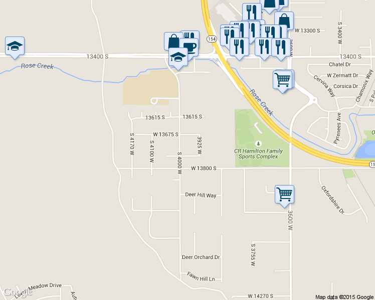 map of restaurants, bars, coffee shops, grocery stores, and more near 3972 Deer Horn Dr in Riverton