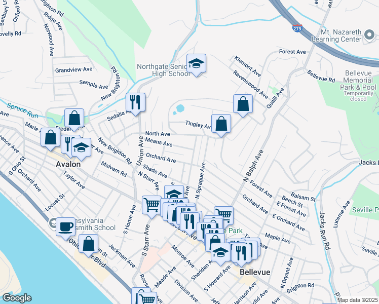 map of restaurants, bars, coffee shops, grocery stores, and more near 656 Orchard Avenue in Bellevue