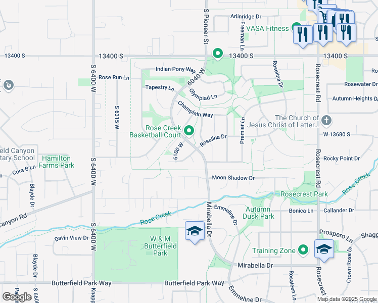map of restaurants, bars, coffee shops, grocery stores, and more near 6039 Intrigue Drive in Herriman