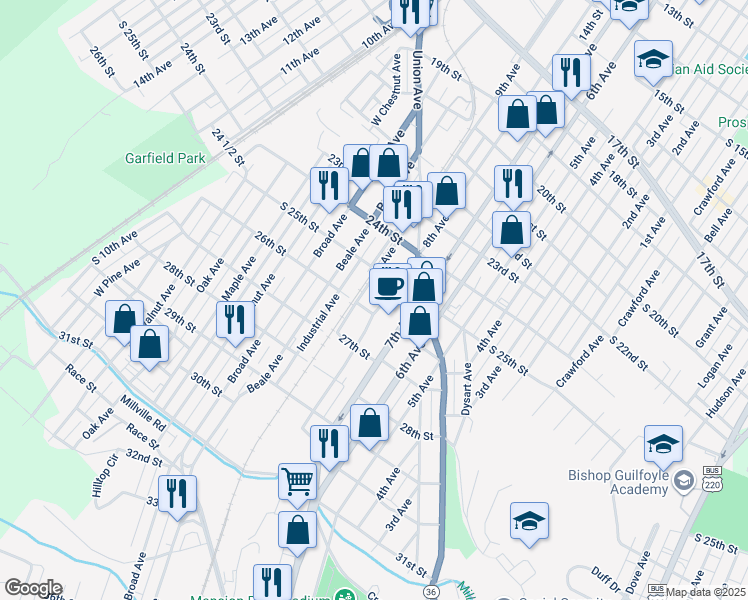 map of restaurants, bars, coffee shops, grocery stores, and more near 800 26th Street in Altoona