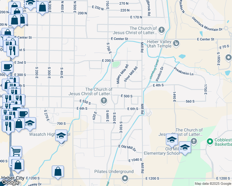 map of restaurants, bars, coffee shops, grocery stores, and more near 865 East 500 South in Heber City