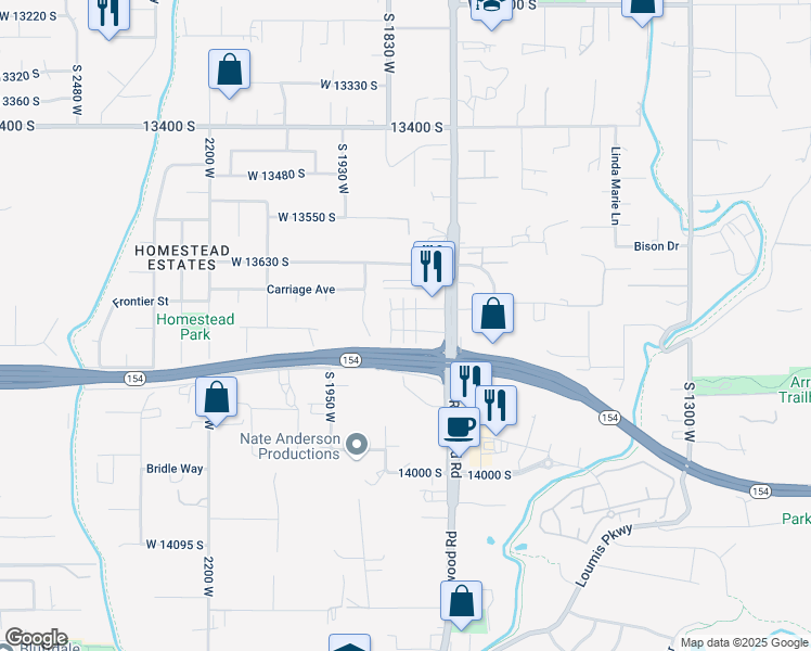 map of restaurants, bars, coffee shops, grocery stores, and more near 1795 West Torlundy Drive in Riverton