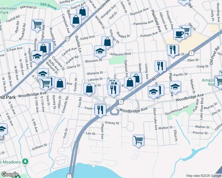 map of restaurants, bars, coffee shops, grocery stores, and more near 14 Garden Street in Edison