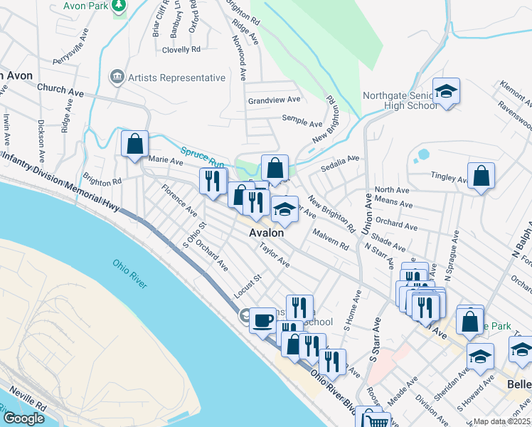 map of restaurants, bars, coffee shops, grocery stores, and more near in Avalon