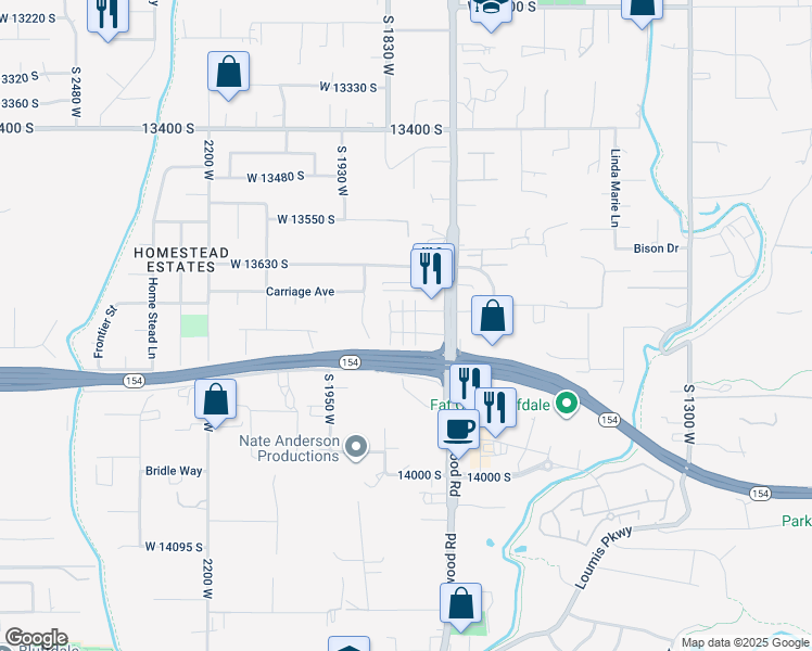 map of restaurants, bars, coffee shops, grocery stores, and more near 1788 West Torlundy Drive in Riverton
