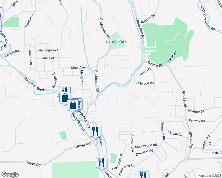 map of restaurants, bars, coffee shops, grocery stores, and more near 25 Barrington Drive in Pittsburgh