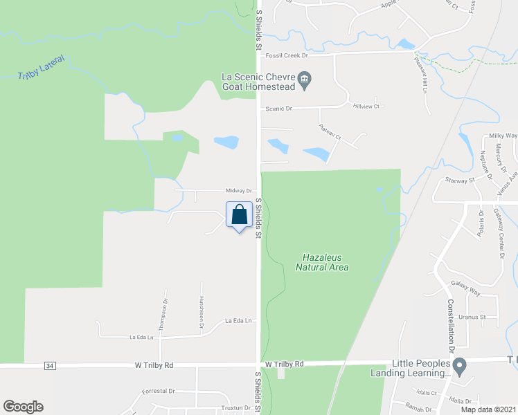 map of restaurants, bars, coffee shops, grocery stores, and more near 6029 South Shields Street in Fort Collins