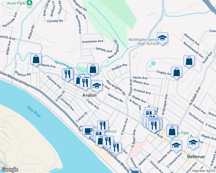 map of restaurants, bars, coffee shops, grocery stores, and more near 726 Center Avenue in Avalon