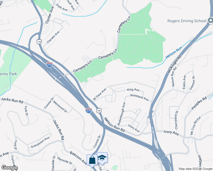 map of restaurants, bars, coffee shops, grocery stores, and more near 100 West View Avenue in Pittsburgh