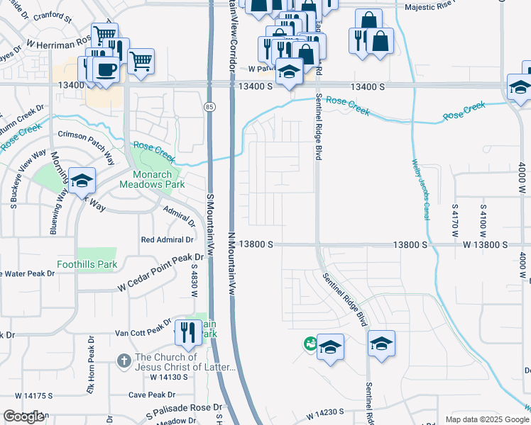map of restaurants, bars, coffee shops, grocery stores, and more near South Vernet Drive in Riverton