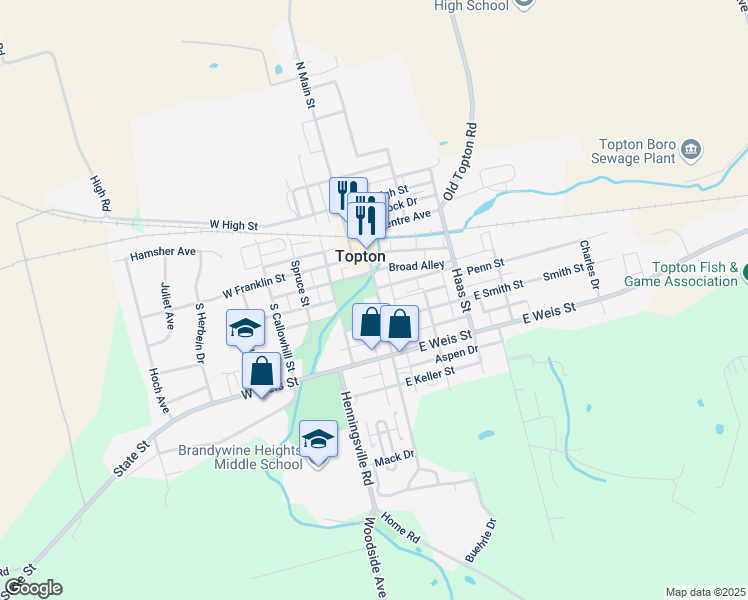 map of restaurants, bars, coffee shops, grocery stores, and more near 112 South Home Avenue in Topton