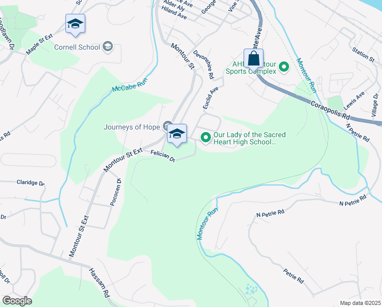 map of restaurants, bars, coffee shops, grocery stores, and more near 1502 Woodcrest Avenue in Coraopolis