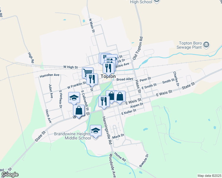 map of restaurants, bars, coffee shops, grocery stores, and more near 112 South Home Avenue in Topton