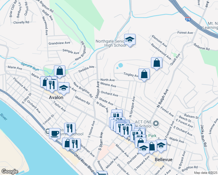 map of restaurants, bars, coffee shops, grocery stores, and more near 696 Orchard Avenue in Bellevue