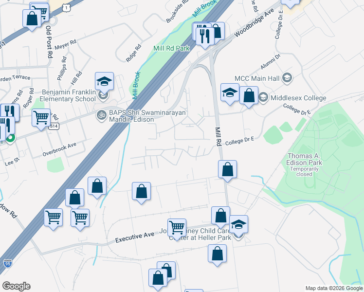map of restaurants, bars, coffee shops, grocery stores, and more near 194 College Drive in Edison