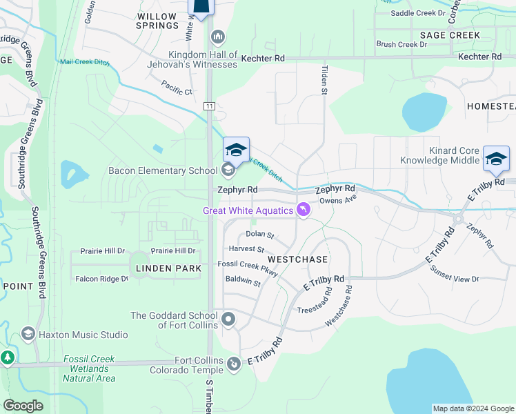 map of restaurants, bars, coffee shops, grocery stores, and more near 2215 Chandler Street in Fort Collins