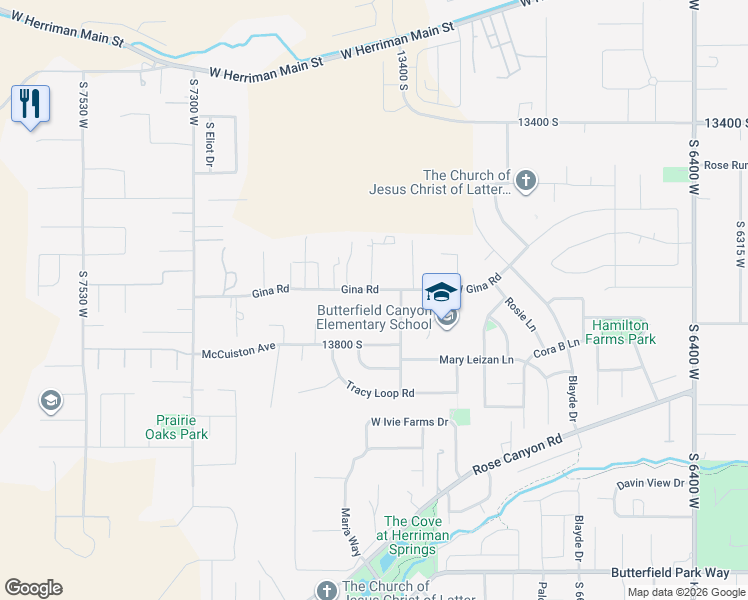 map of restaurants, bars, coffee shops, grocery stores, and more near 6980 13800 South in Herriman