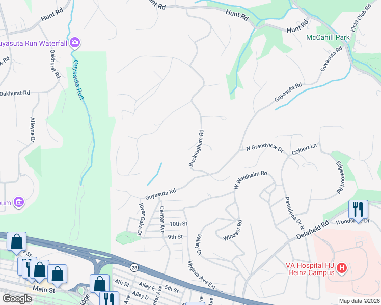 map of restaurants, bars, coffee shops, grocery stores, and more near 107 Buckingham Road in Pittsburgh