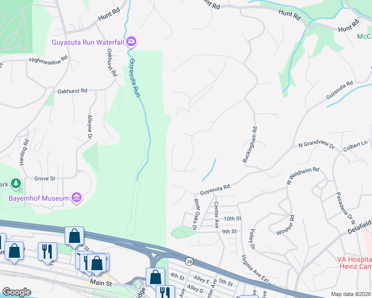 map of restaurants, bars, coffee shops, grocery stores, and more near 136 Westchester Drive in Pittsburgh