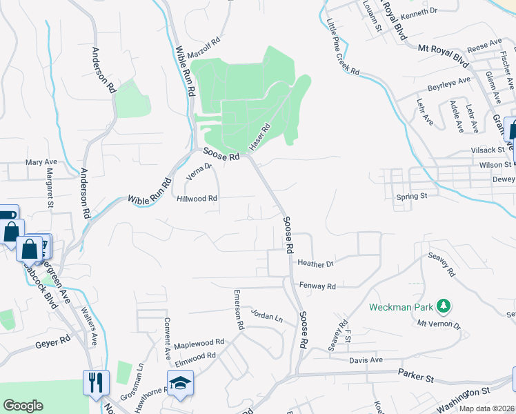 map of restaurants, bars, coffee shops, grocery stores, and more near 6202 Elter Court in Pittsburgh