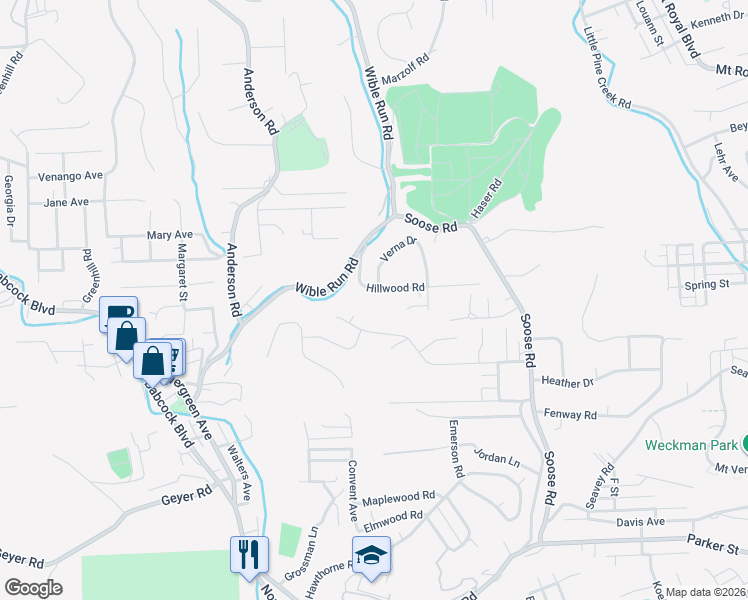 map of restaurants, bars, coffee shops, grocery stores, and more near 114 Rangley Drive in Pittsburgh