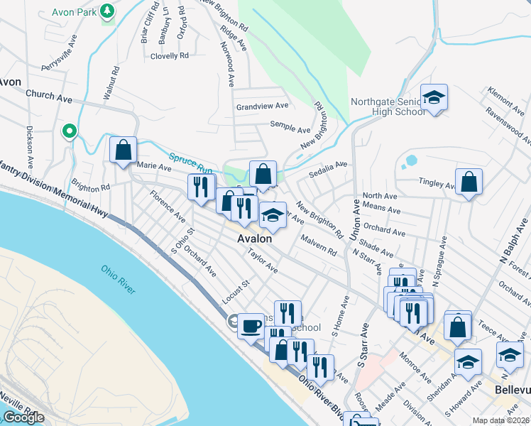 map of restaurants, bars, coffee shops, grocery stores, and more near in Avalon