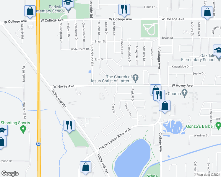 map of restaurants, bars, coffee shops, grocery stores, and more near 415 Robert Drive in Normal